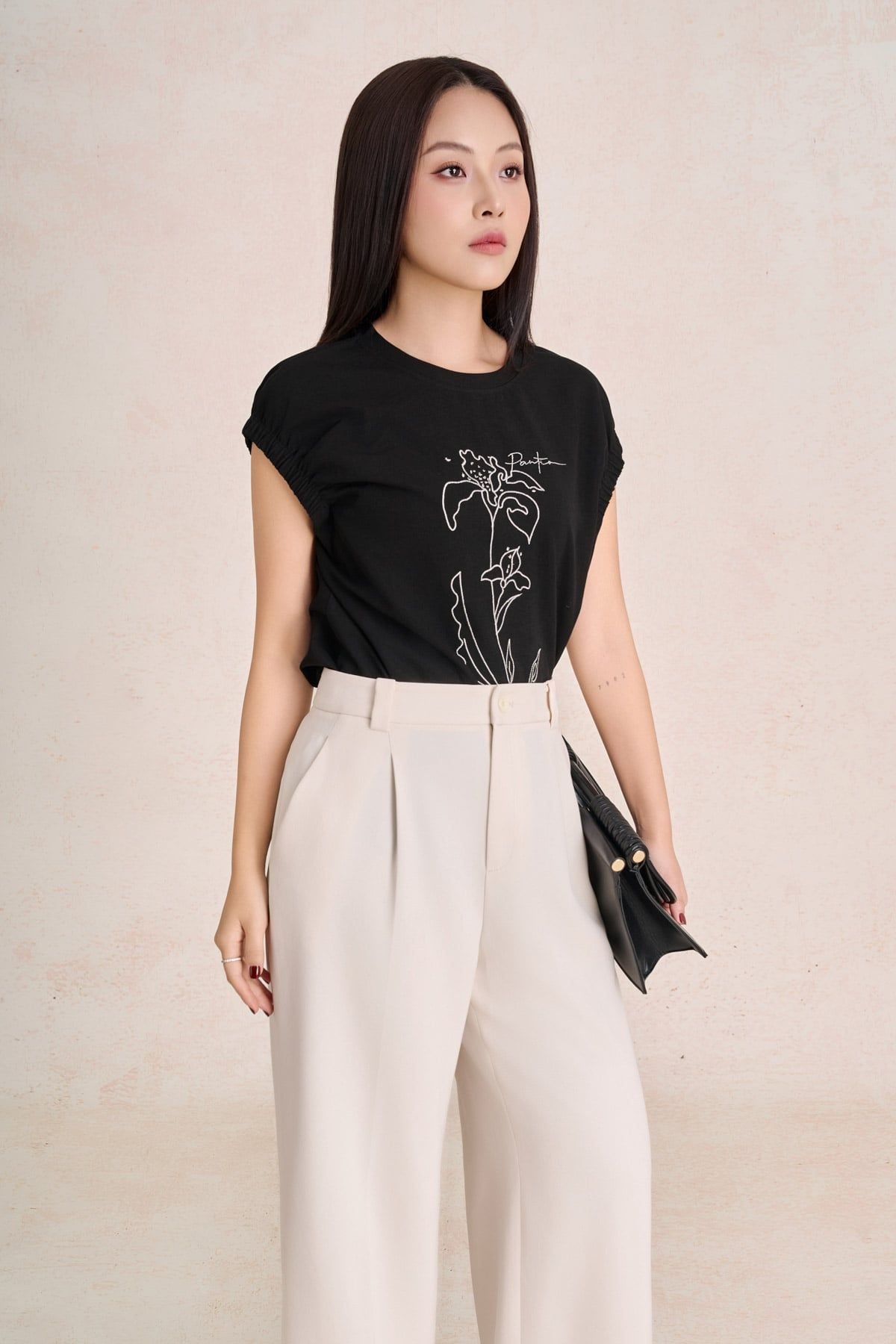 FQD51263 - Quần dài công sở vải thô dáng suông ống rộng thân quần phối ly bung tạo kiểu khoá thân trước