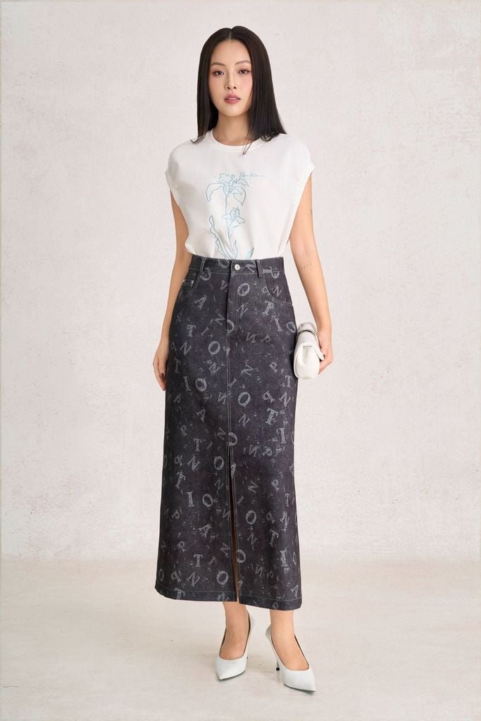FJD51411 - Chân váy dài vải denim dáng chữ A cạp cao xẻ tà trước thời trang - PANTIO