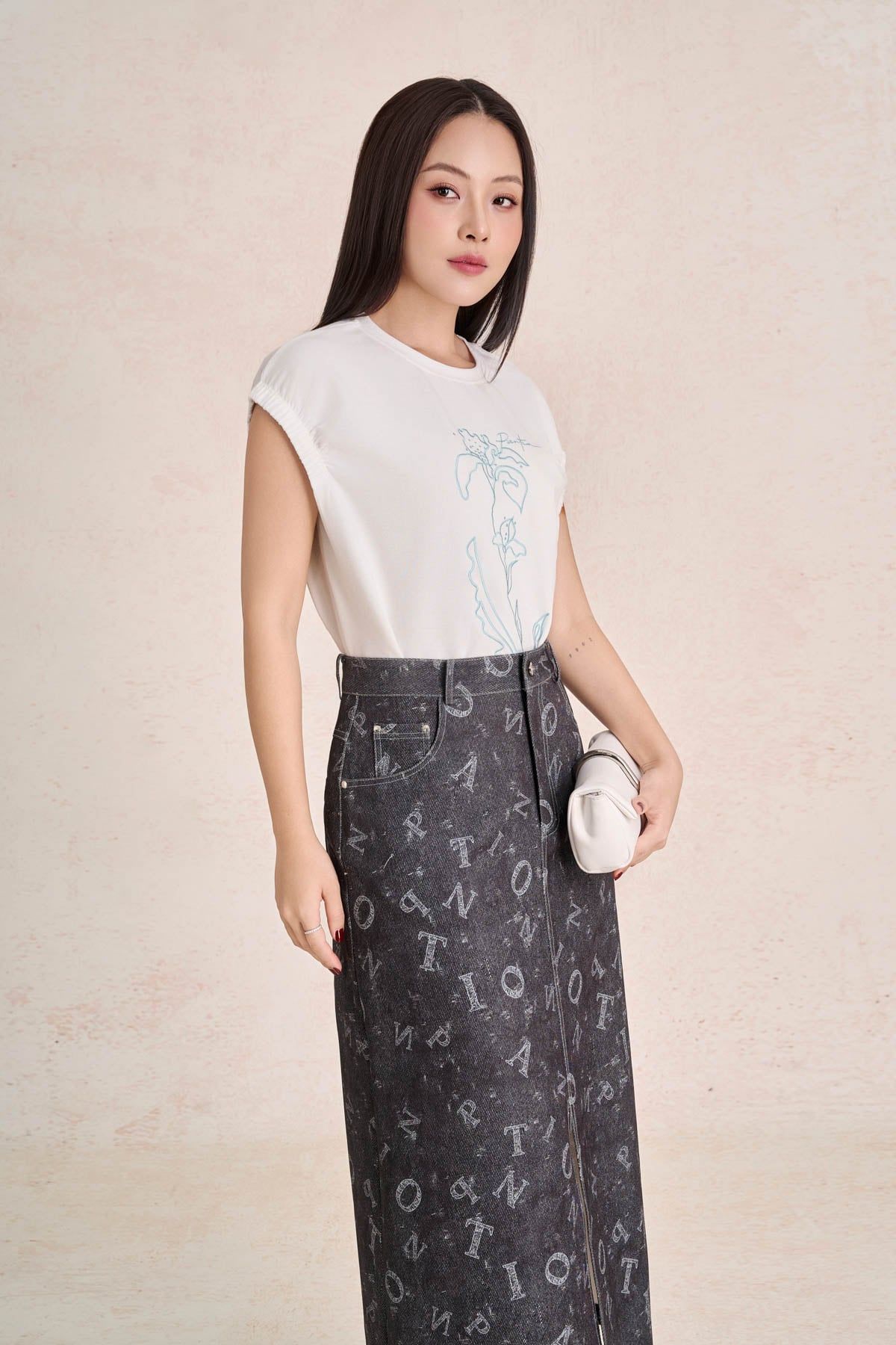 FJD51411 - Chân váy dài vải denim dáng chữ A cạp cao xẻ tà trước thời trang - PANTIO