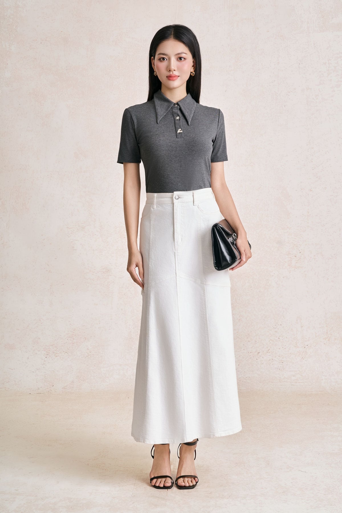 FJB038 - tylekeo88ax jean cao cấp vải denim dáng A thân váy phối đường viền thời trang khoá thân trước - tỷ lệ kèo 8899