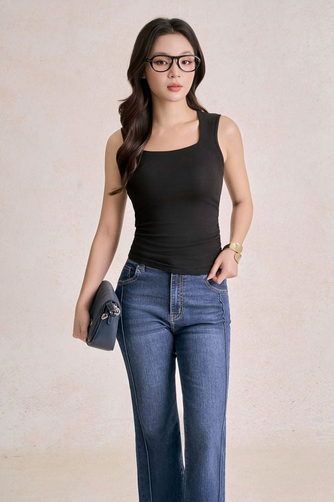 FAT3677 - Áo dệt kim vải thun cotton dáng ôm cổ tròn eo nhún tạo kiểu - PANTIO