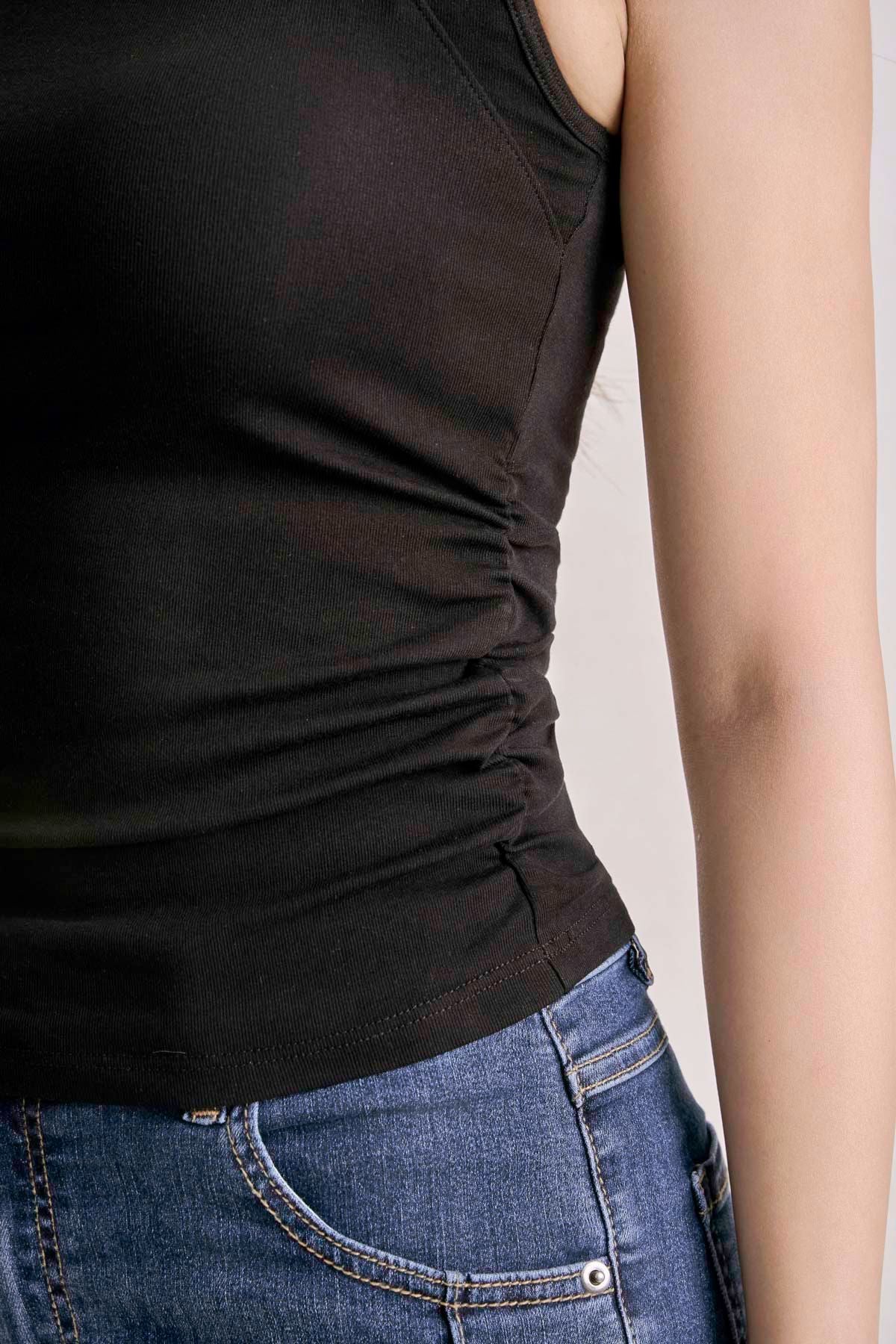 FAT3677 - Áo dệt kim vải thun cotton dáng ôm cổ tròn eo nhún tạo kiểu - PANTIO