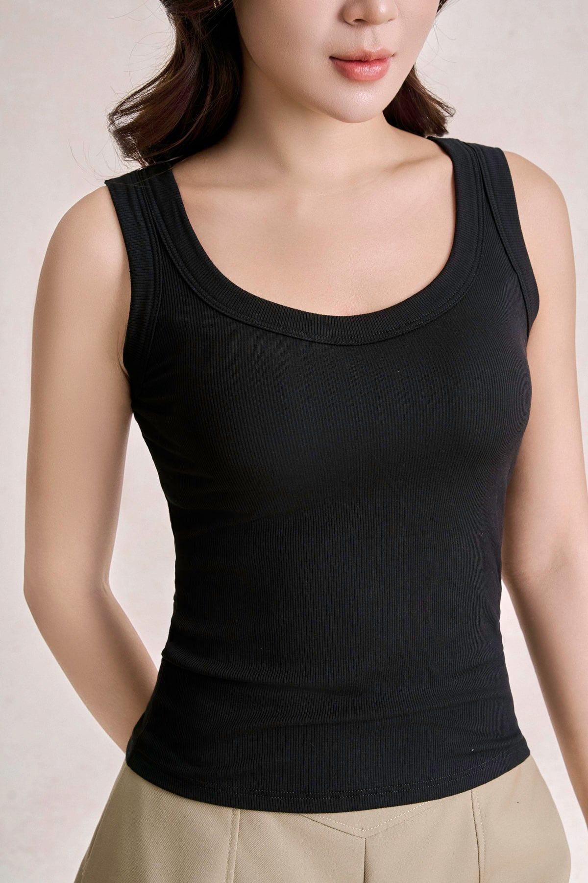 FAT3677 - Áo dệt kim vải thun cotton dáng ôm cổ tròn eo nhún tạo kiểu - PANTIO