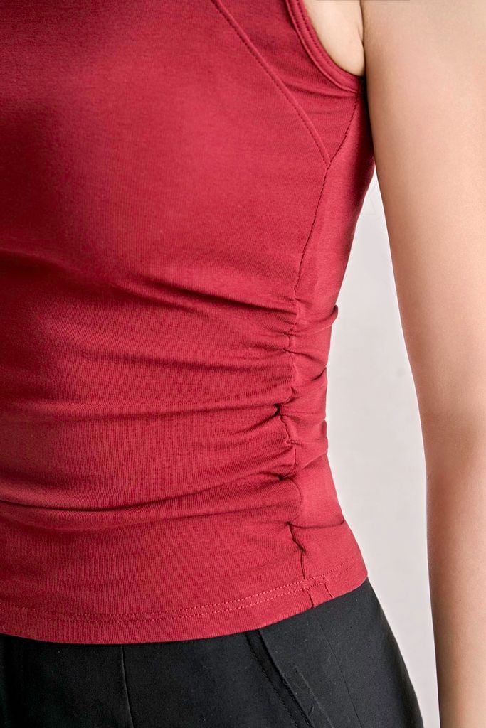 FAT3677 - Áo dệt kim vải thun cotton dáng ôm cổ tròn eo nhún tạo kiểu - PANTIO