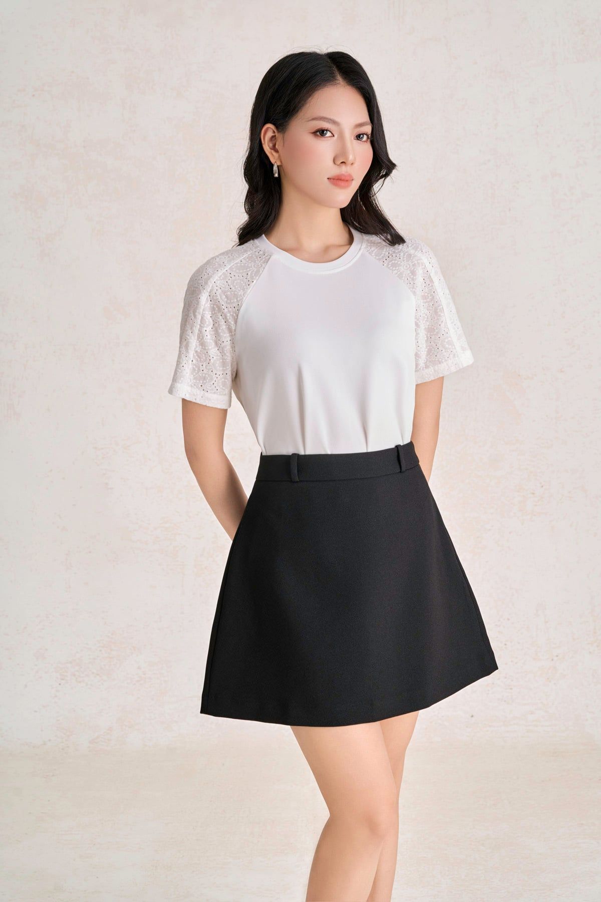 FJN3761 - Chân váy ngắn vải phi cát dáng chữ A cạp cao thời trang khoá thân sau - PANTIO