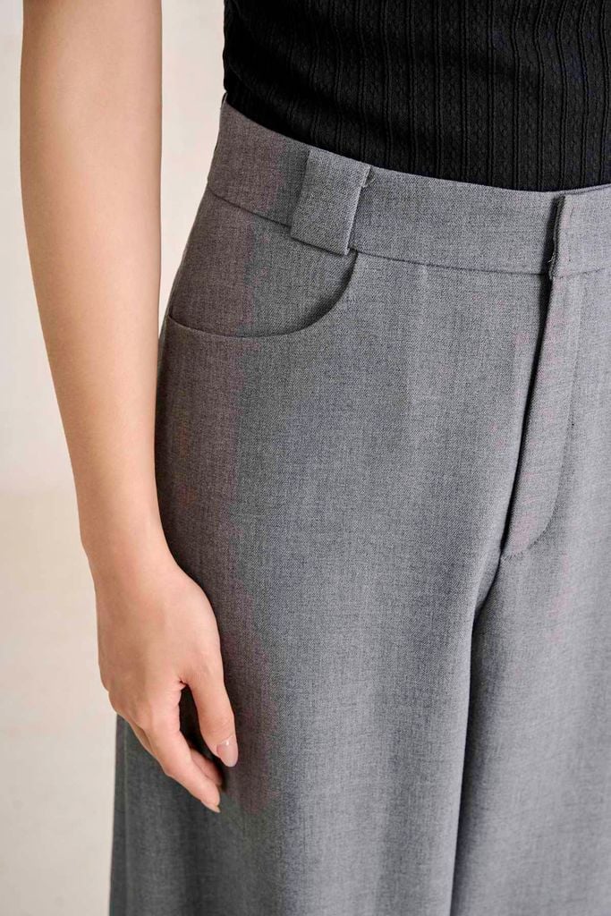FQD51255 - Quần dài vải thô dáng suông ống rộng cạp cao thời trang khoá thân trước - PANTIO