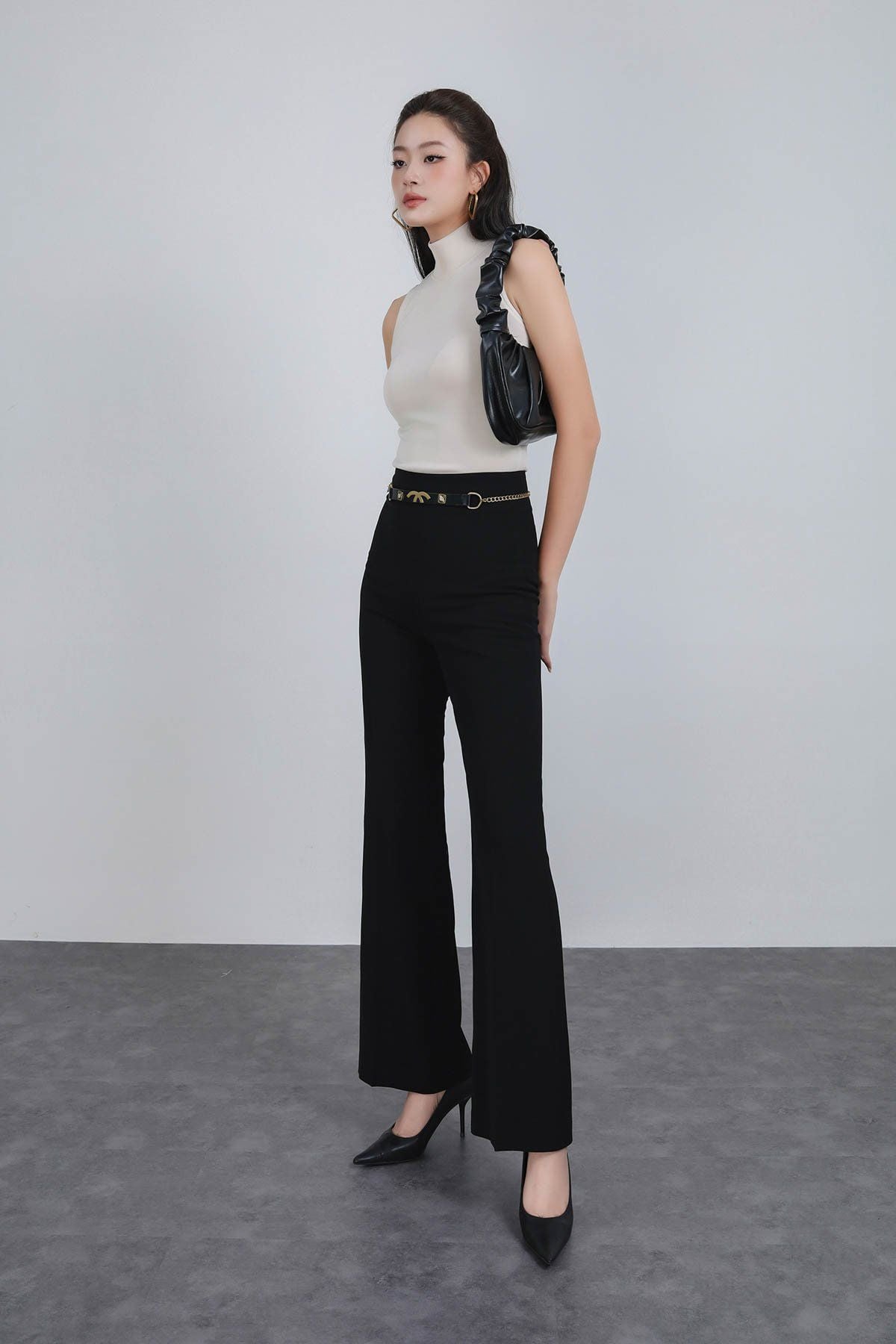 FAT5337 - Áo thun dạo phố vải len dáng ôm cổ cao không tay - PANTIO