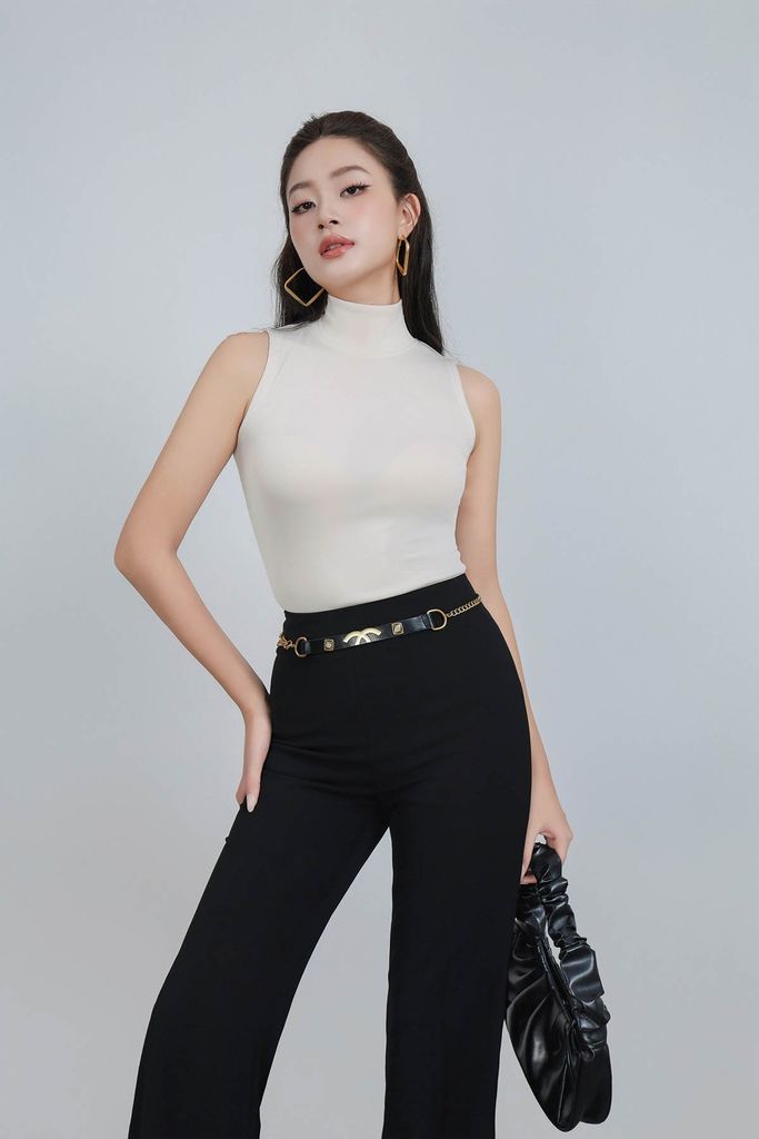 FAT5337 - Áo thun dạo phố vải len dáng ôm cổ cao không tay - PANTIO