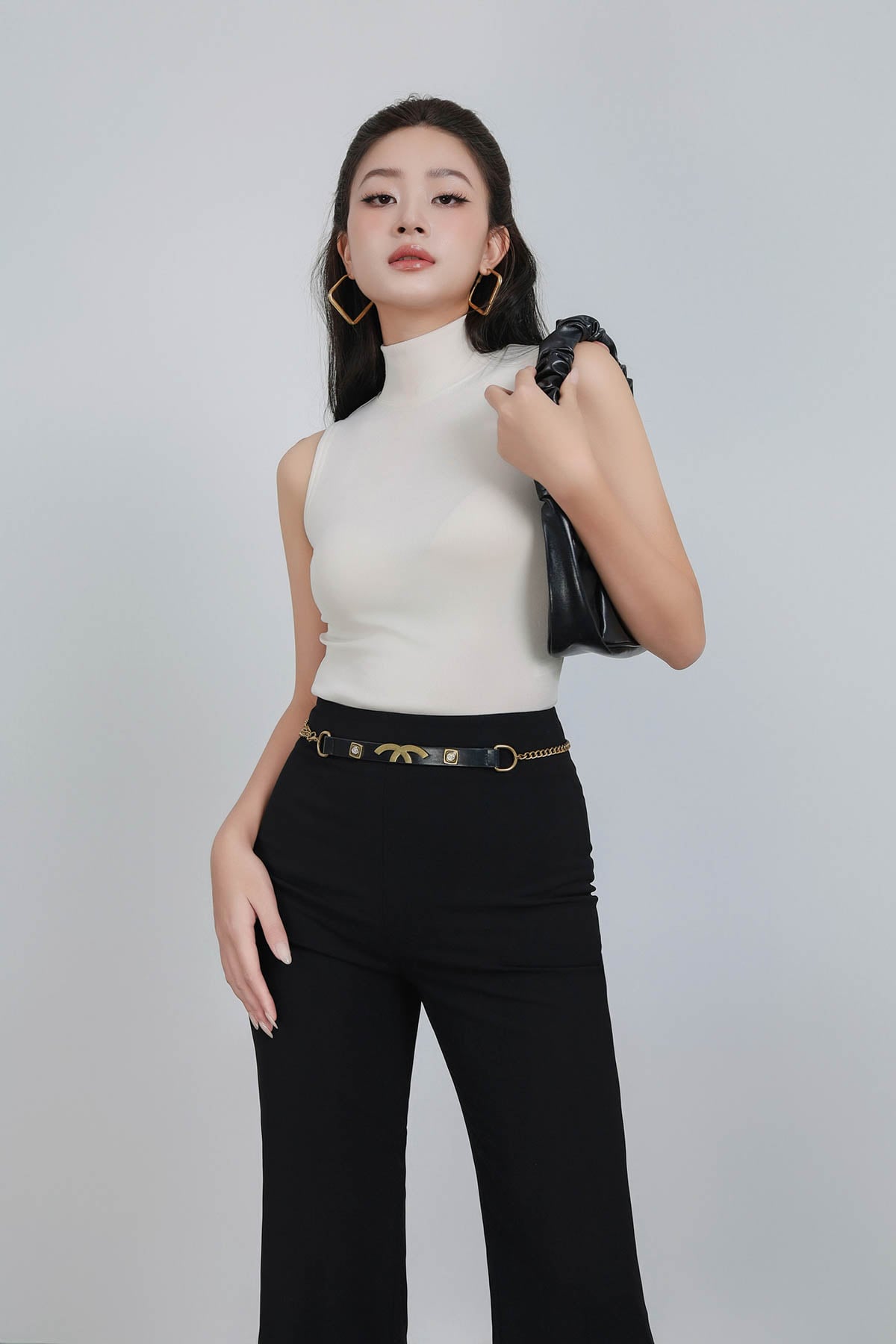 FAT5337 - Áo thun dạo phố vải len dáng ôm cổ cao không tay - PANTIO