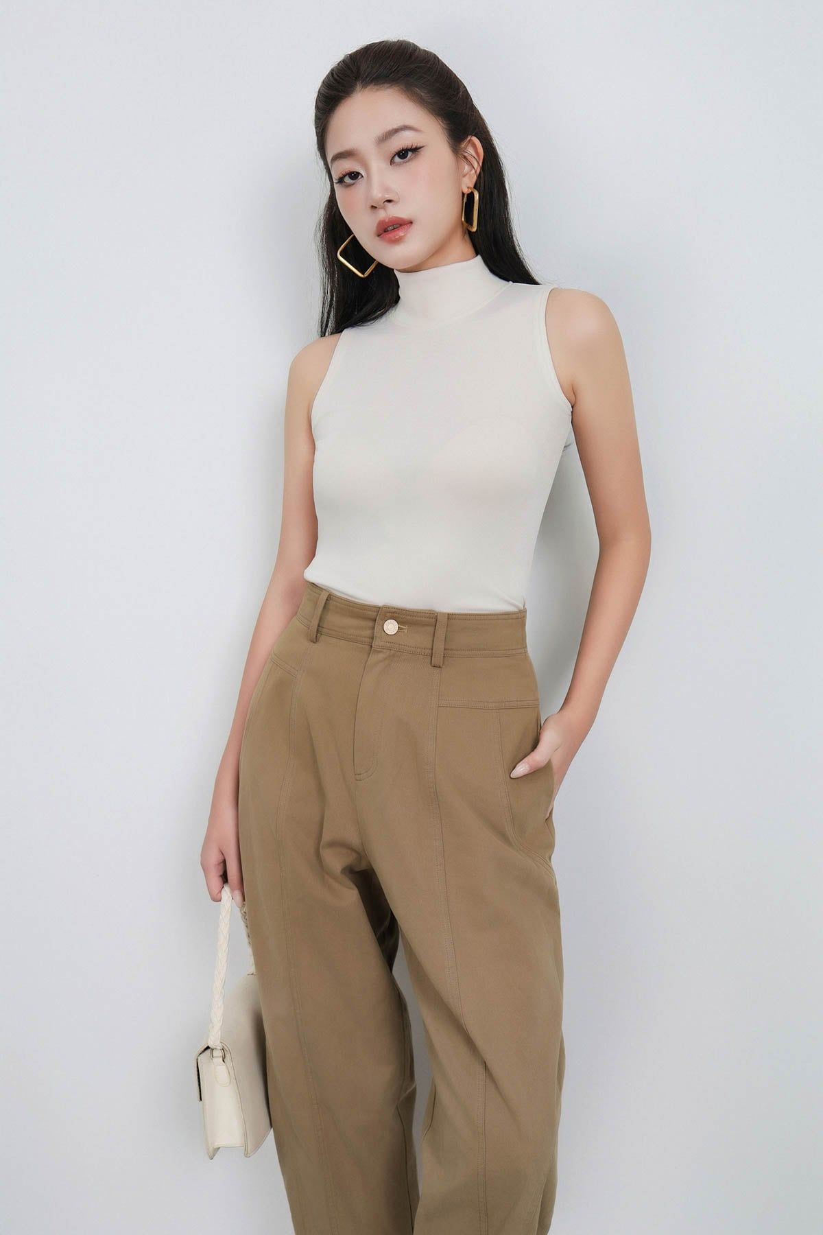 FQD31178 - Quần dài công sở vải kaki dáng bomber ống rộng thời trang khoá thân trước - PANTIO