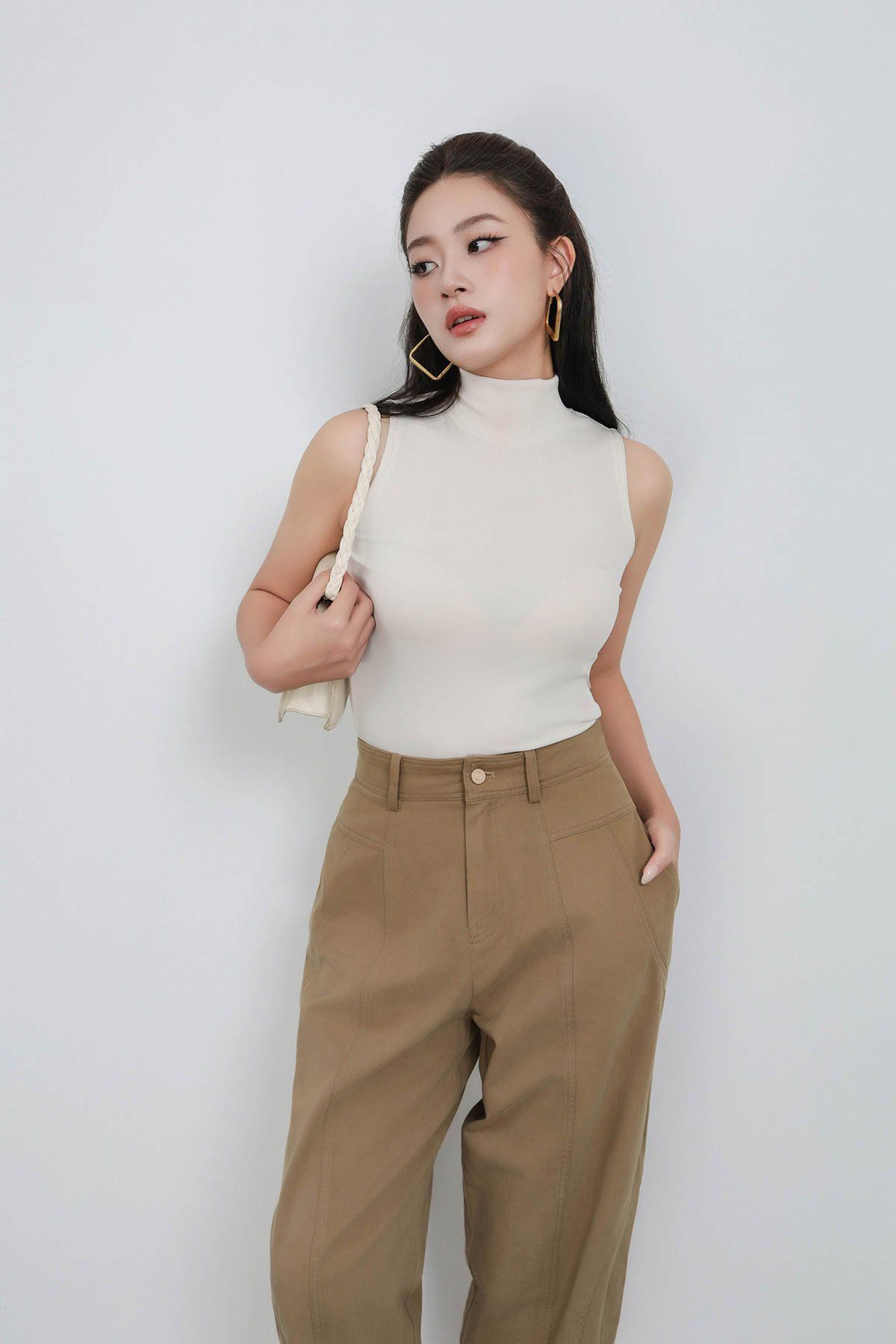 FQD31178 - Quần dài công sở vải kaki dáng bomber ống rộng thời trang khoá thân trước - PANTIO