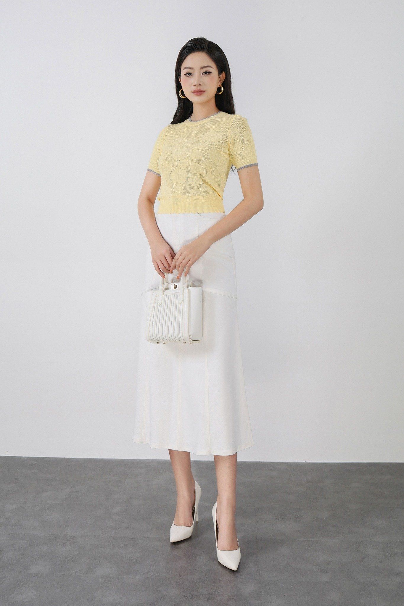 FAT5505 - Áo thun dệt kim cao cấp vải len co giãn dáng ôm cổ tròn tay ngắn gấu áo ôm tạo kiểu - PANTIO