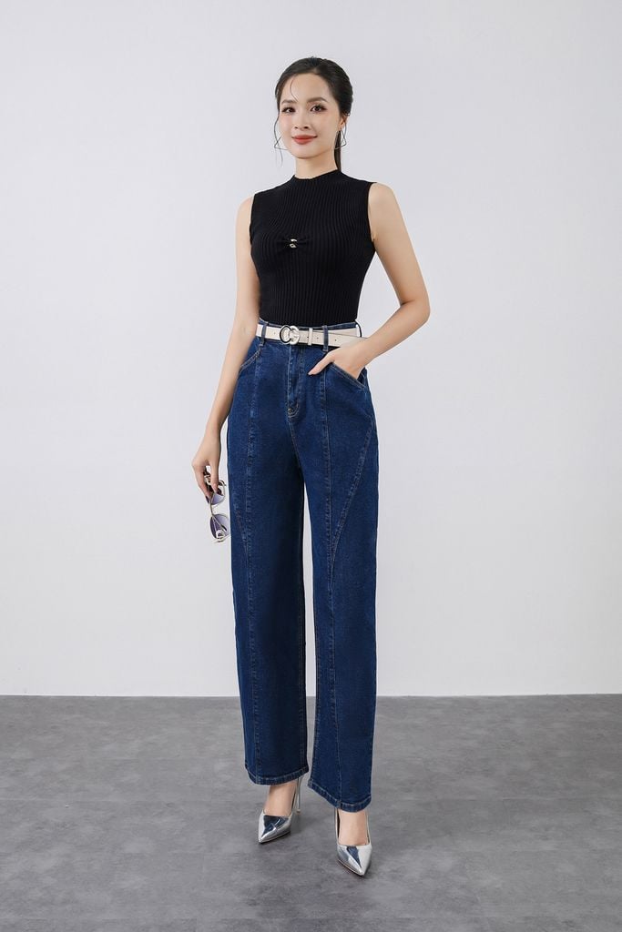 FAT5511 - Áo thun dệt kim cao cấp vải len dáng ôm cổ cao ngực áo đính phụ kiện thời trang - PANTIO