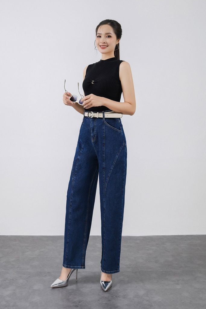 FQB201 - Quần jean cao cấp vải denim dáng bomber ống rộng khóa thân trước - PANTIO