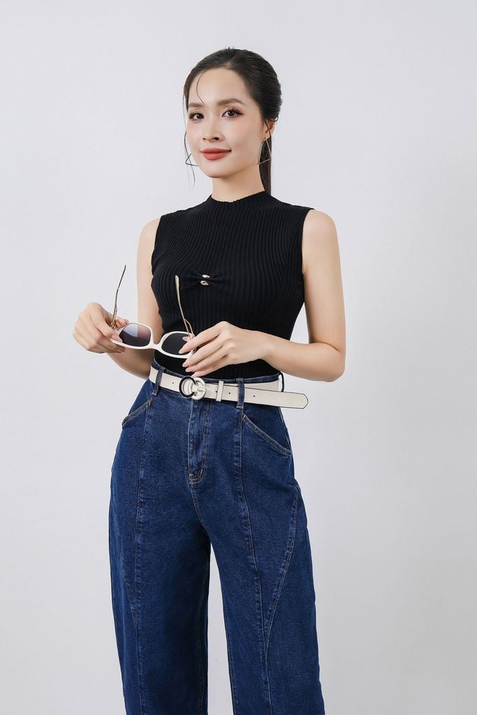 FQB201 - Quần jean cao cấp vải denim dáng bomber ống rộng khóa thân trước - PANTIO