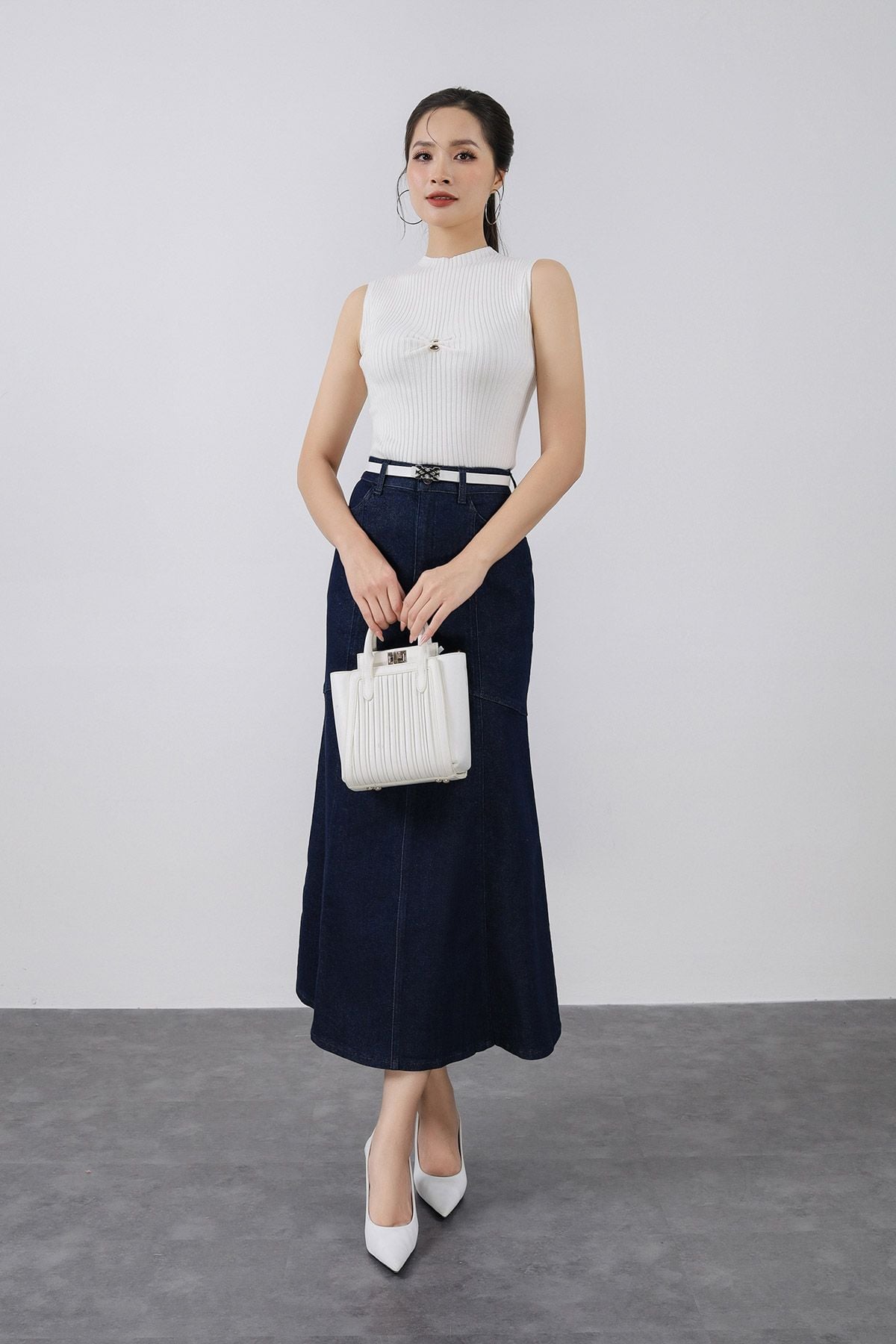 FJB038 - Chân váy jean cao cấp vải denim dáng A thân váy phối đường viền thời trang khoá thân trước - PANTIO