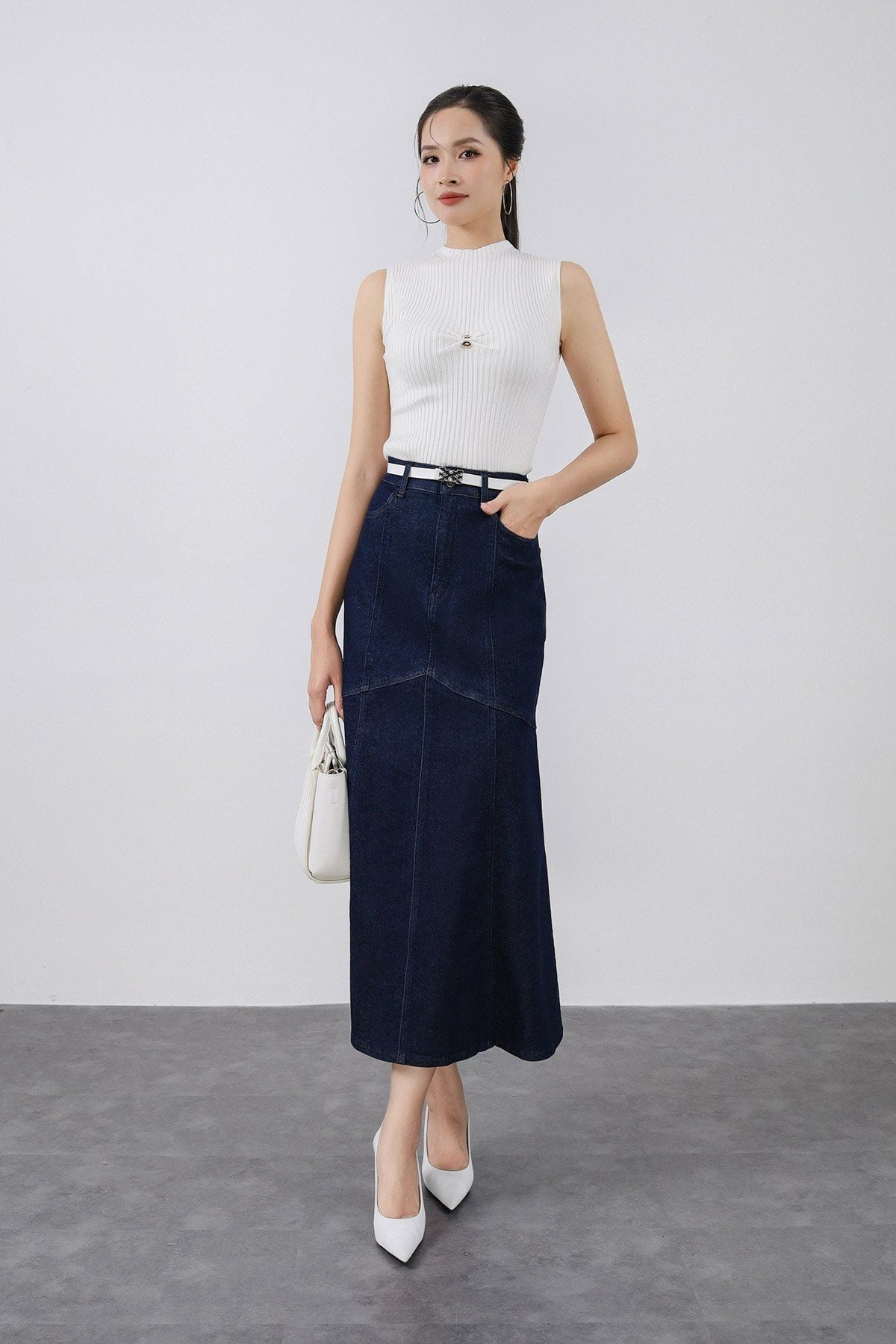 FAT5511 - Áo thun dệt kim cao cấp vải len dáng ôm cổ cao ngực áo đính phụ kiện thời trang - PANTIO