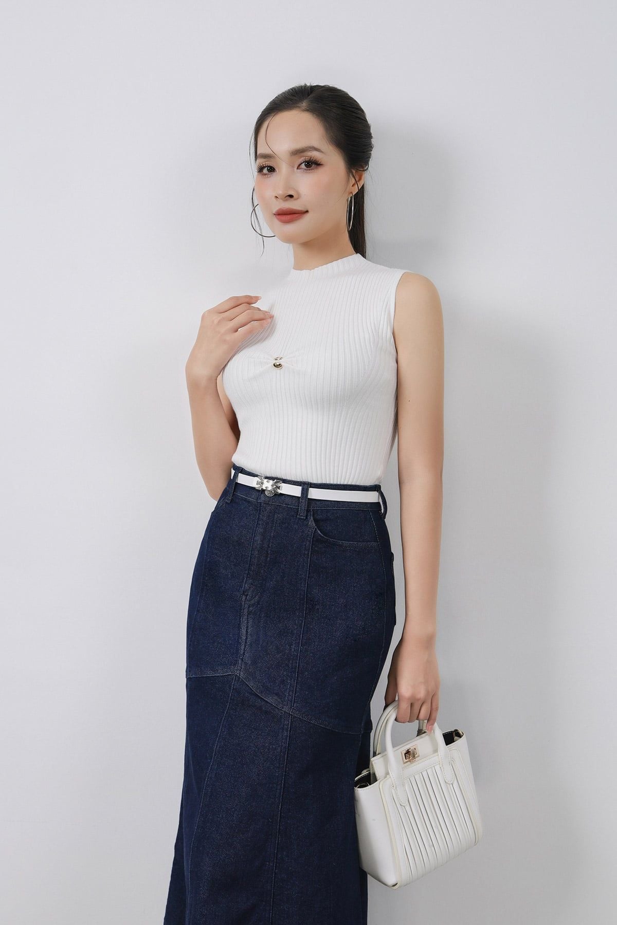 FJB038 - Chân váy jean cao cấp vải denim dáng A thân váy phối đường viền thời trang khoá thân trước - PANTIO