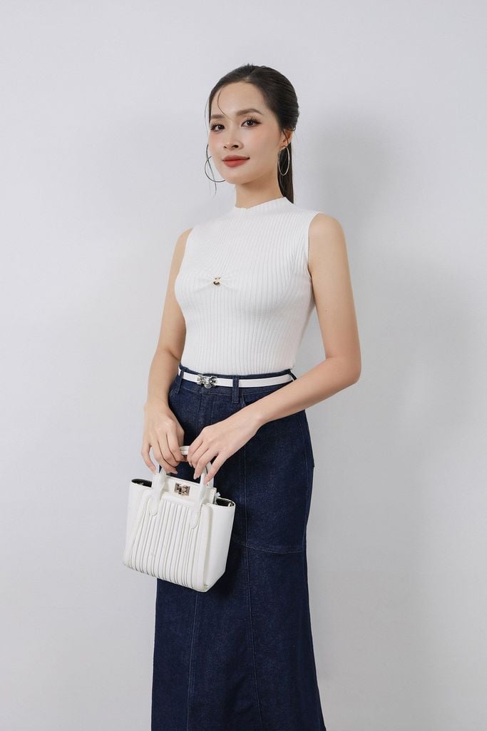 FJB038 - Chân váy jean cao cấp vải denim dáng A thân váy phối đường viền thời trang khoá thân trước - PANTIO