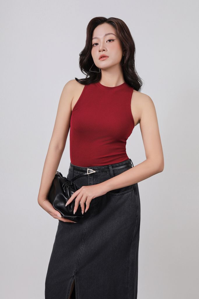 FAT5600 - Áo thun dệt kim cao cấp vải len dáng ôm cổ tròn không tay thời trang - PANTIO