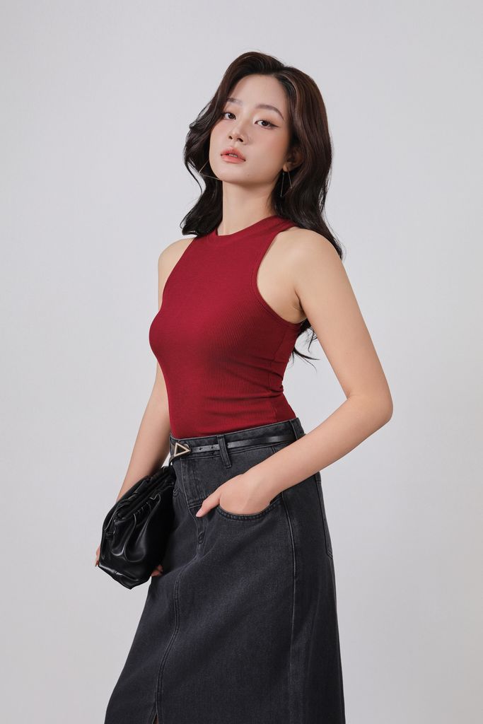 FAT5600 - Áo thun dệt kim cao cấp vải len dáng ôm cổ tròn không tay thời trang - PANTIO