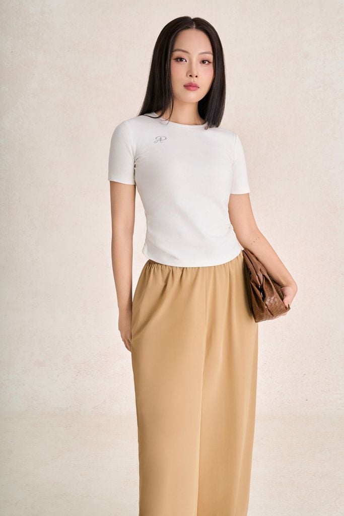 FAT5689 - Áo thun dệt kim vải cotton dáng ôm cổ tròn tay cộc ngực áo có hoạ tiết thời trang - PANTIO