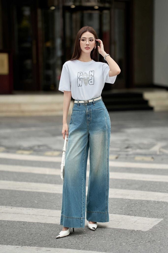 FQB203 - Quần jean dạo phố vải denim dáng suông ống rộng lên gấu tạo kiểu khóa thân trước - PANTIO