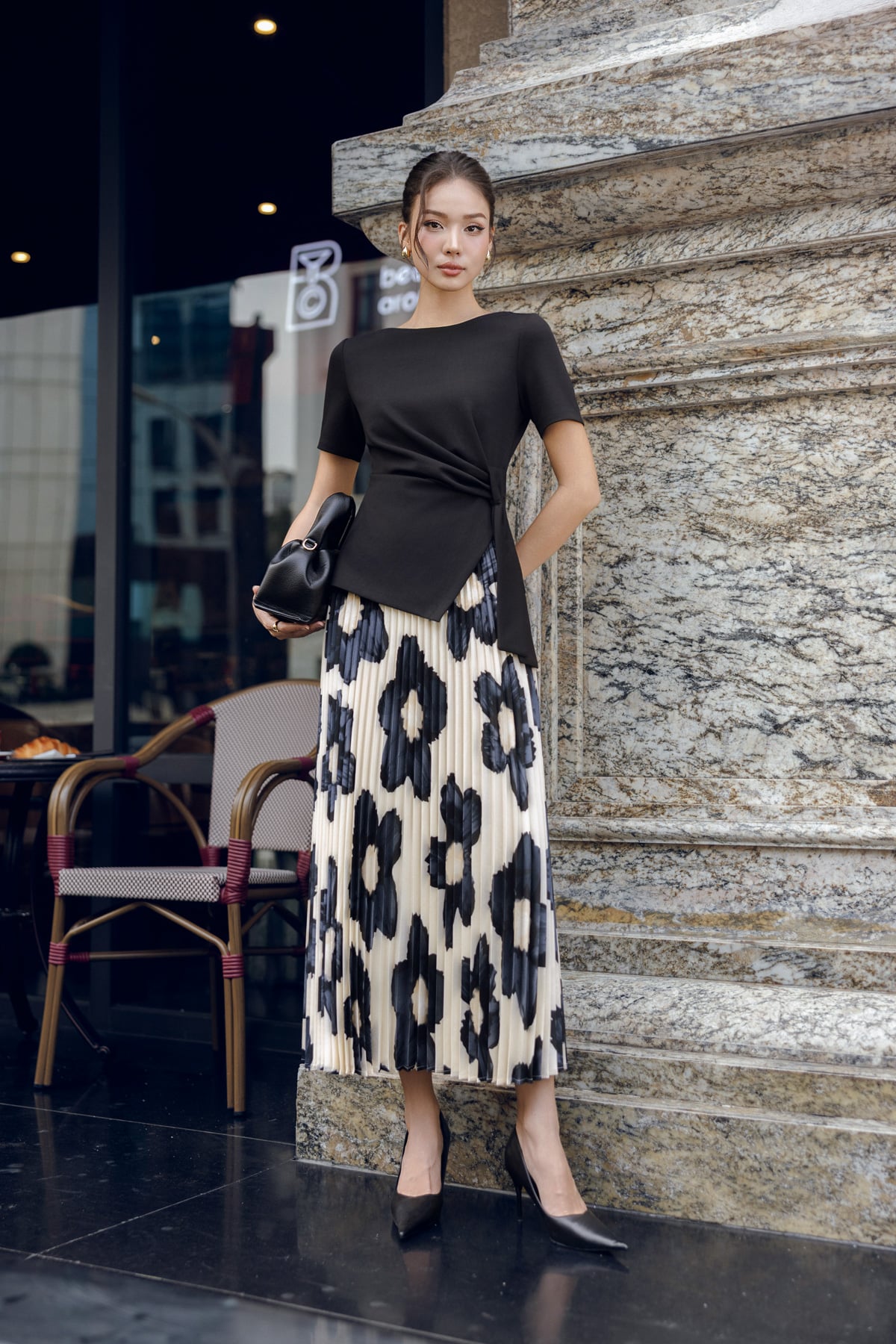 FJD11371 - Chân váy dài công sở vải thô lụa dập ly thân váy hoạ tiết thời trang cạp chun co giãn - PANTIO