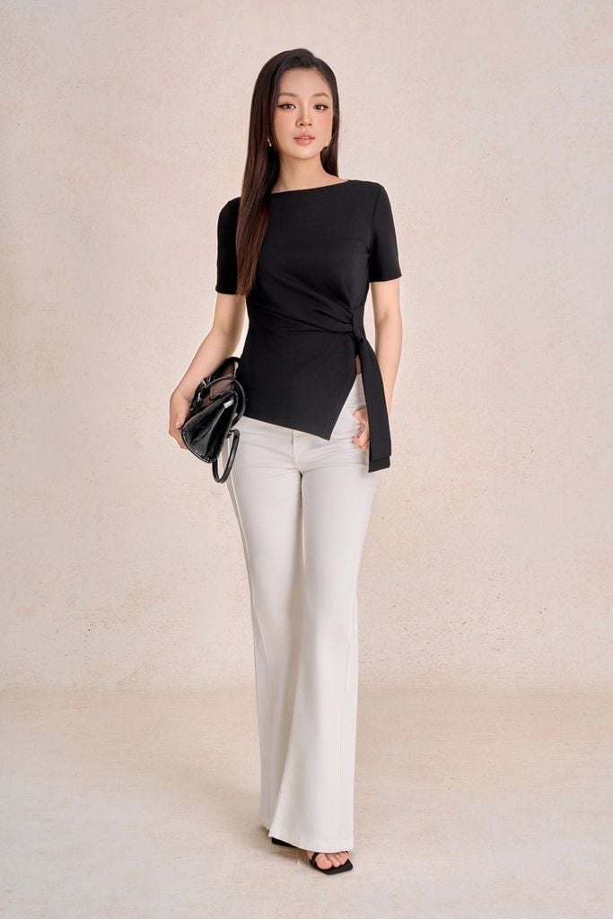 FAT7517 - tylekeo88 tv vải cotton dáng peplum cổ thuyền tay ngắn bên hông phối vạt lệch tạo kiểu - tỷ lệ kèo 8899