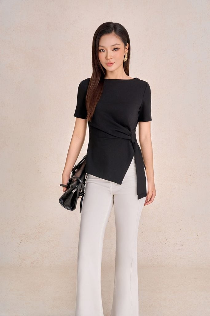FAT7517 - tylekeo88 tv vải cotton dáng peplum cổ thuyền tay ngắn bên hông phối vạt lệch tạo kiểu - tỷ lệ kèo 8899