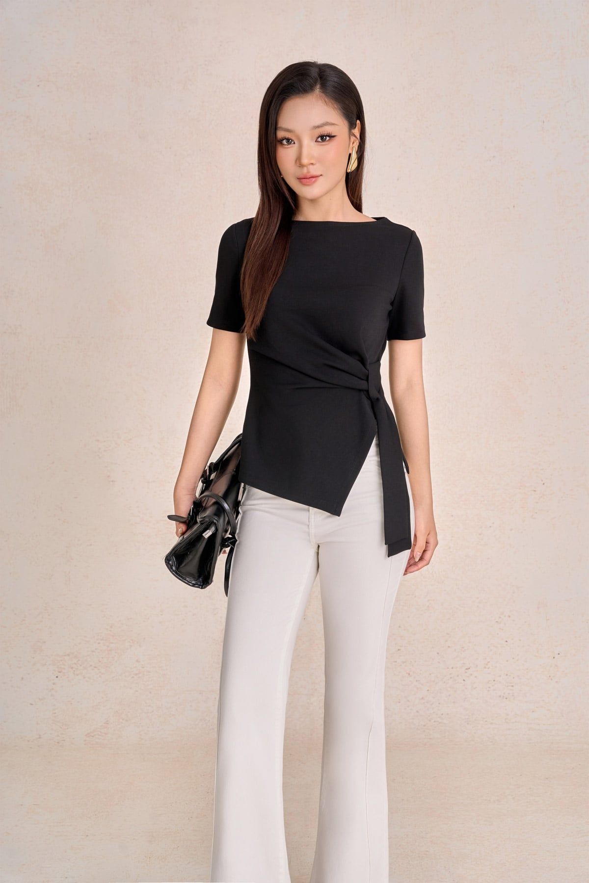 FAT7517 - tylekeo88 tv vải cotton dáng peplum cổ thuyền tay ngắn bên hông phối vạt lệch tạo kiểu - tỷ lệ kèo 8899