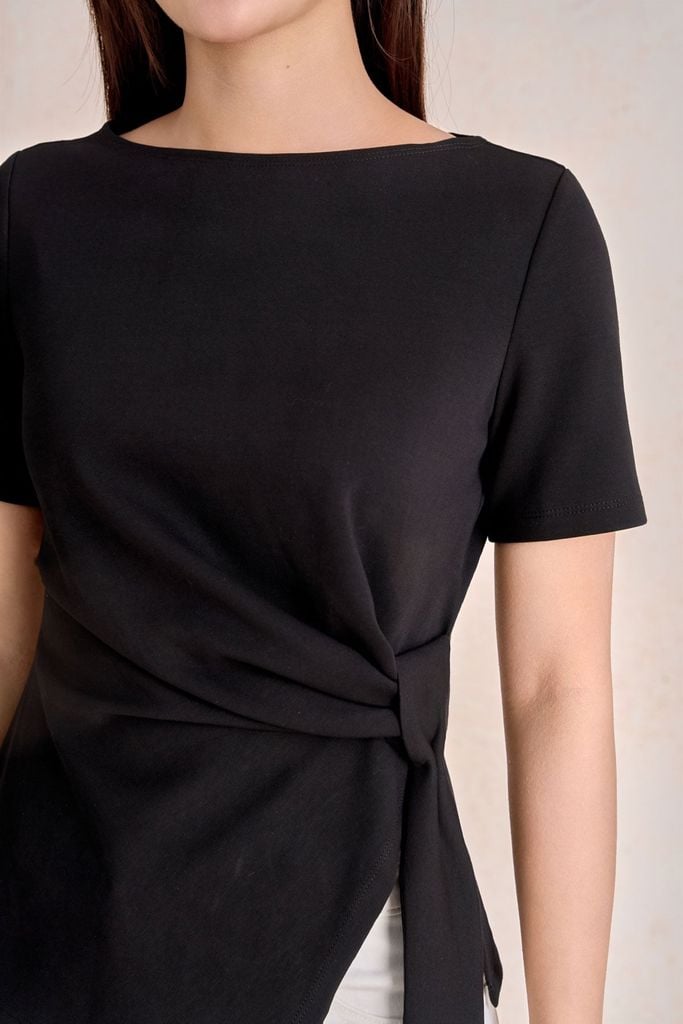 FAT7517 - tylekeo88 tv vải cotton dáng peplum cổ thuyền tay ngắn bên hông phối vạt lệch tạo kiểu - tỷ lệ kèo 8899