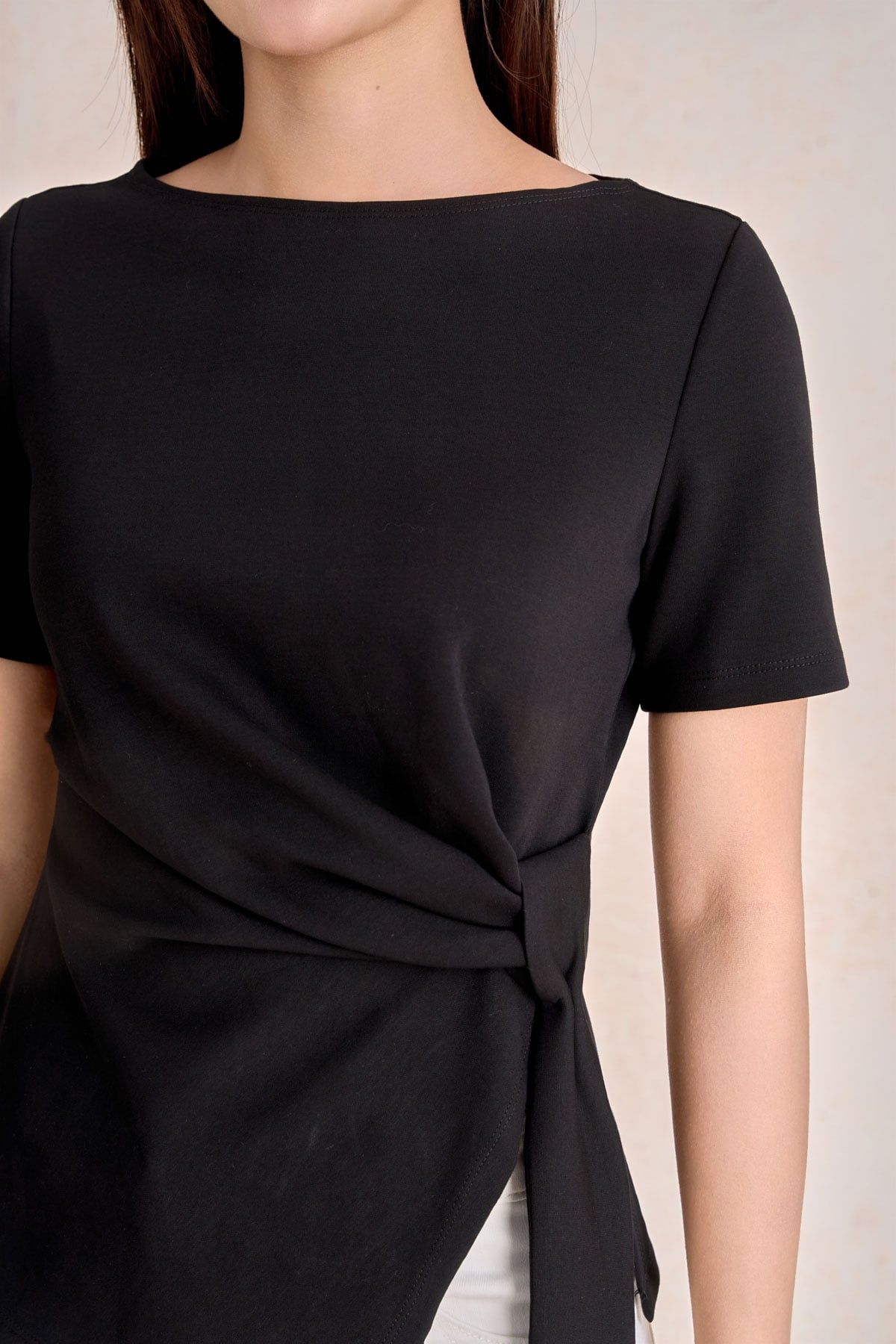 FAT7517 - tylekeo88 tv vải cotton dáng peplum cổ thuyền tay ngắn bên hông phối vạt lệch tạo kiểu - tỷ lệ kèo 8899