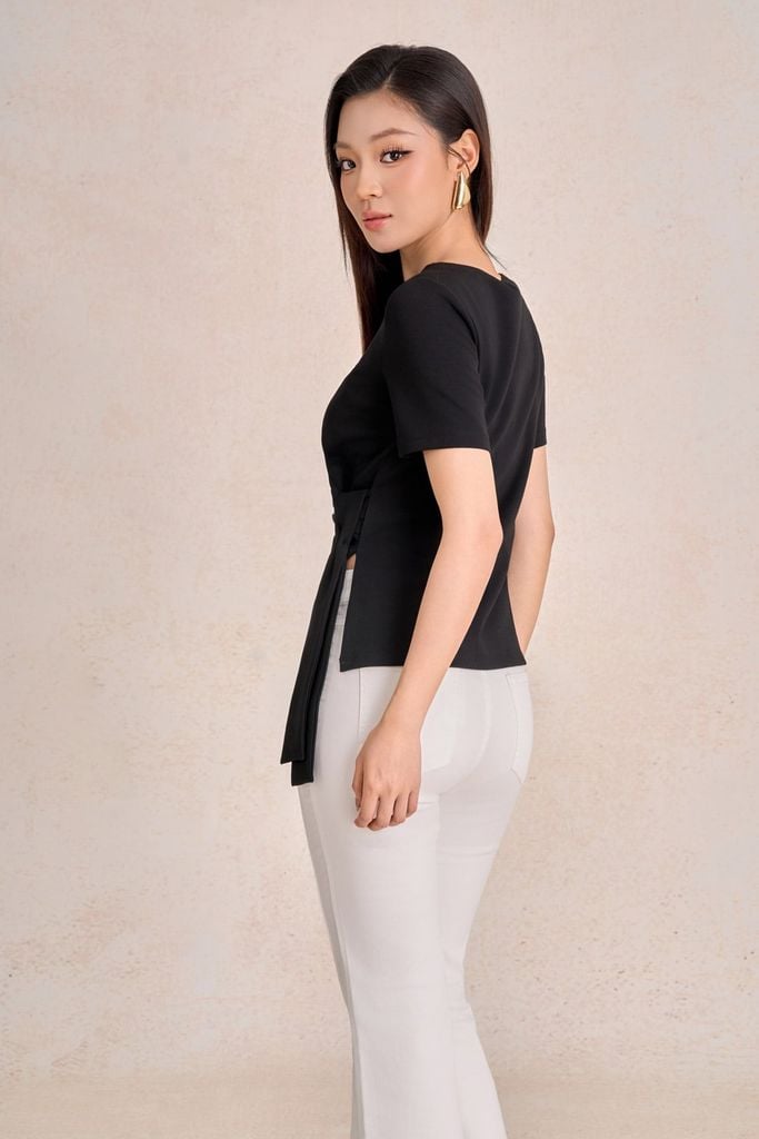 FAT7517 - tylekeo88 tv vải cotton dáng peplum cổ thuyền tay ngắn bên hông phối vạt lệch tạo kiểu - tỷ lệ kèo 8899