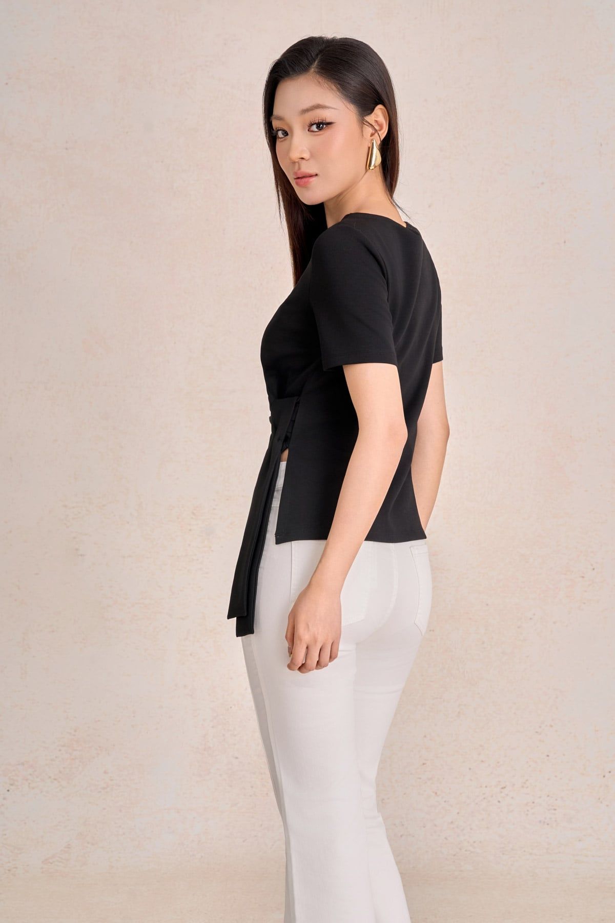 FAT7517 - tylekeo88 tv vải cotton dáng peplum cổ thuyền tay ngắn bên hông phối vạt lệch tạo kiểu - tỷ lệ kèo 8899