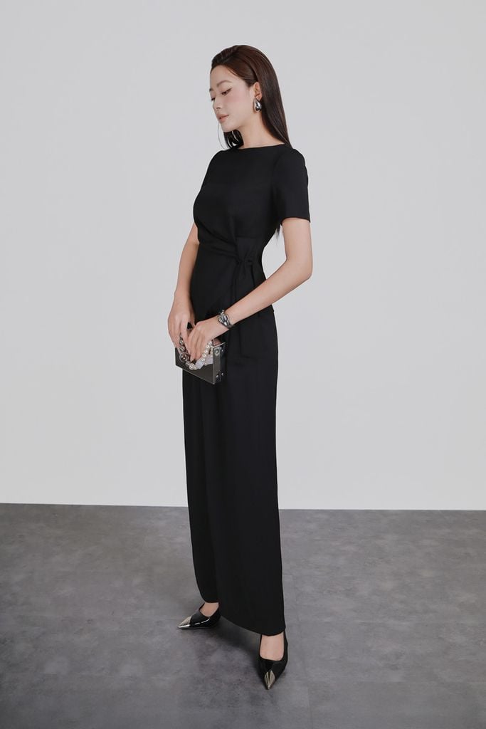 FAT7517 - Áo thun vải cotton dáng peplum cổ thuyền tay ngắn bên hông phối vạt lệch tạo kiểu - PANTIO