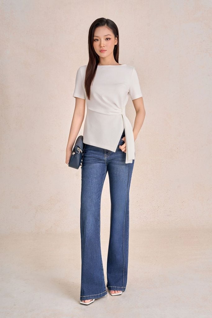 FAT7517 - tylekeo88 tv vải cotton dáng peplum cổ thuyền tay ngắn bên hông phối vạt lệch tạo kiểu - tỷ lệ kèo 8899