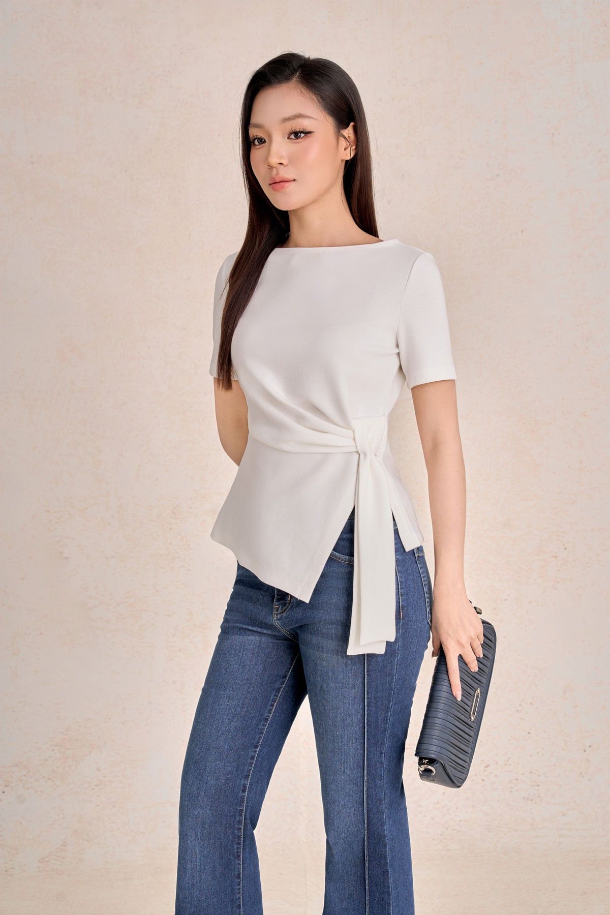 FAT7517 - tylekeo88 tv vải cotton dáng peplum cổ thuyền tay ngắn bên hông phối vạt lệch tạo kiểu - tỷ lệ kèo 8899
