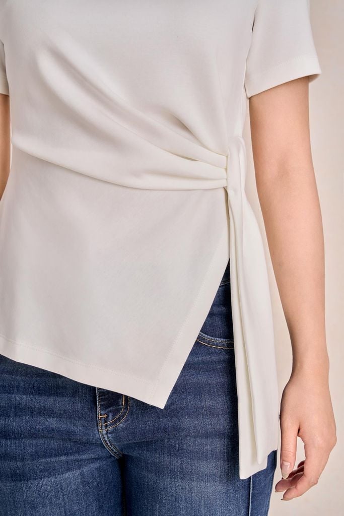 FAT7517 - tylekeo88 tv vải cotton dáng peplum cổ thuyền tay ngắn bên hông phối vạt lệch tạo kiểu - tỷ lệ kèo 8899