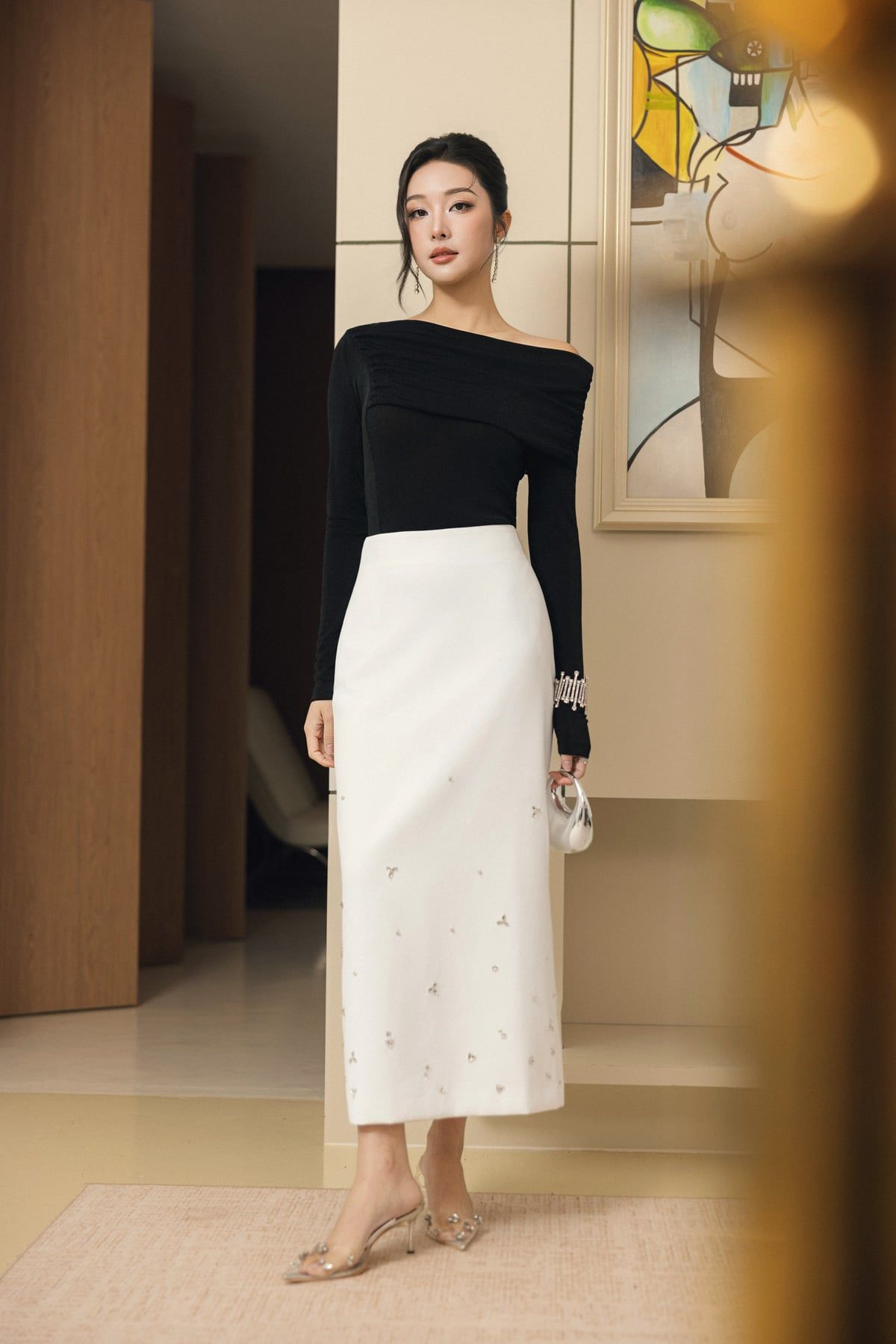 FAT7518 - Áo len cao cấp dáng ôm co giãn lệch vai thời trang - PANTIO