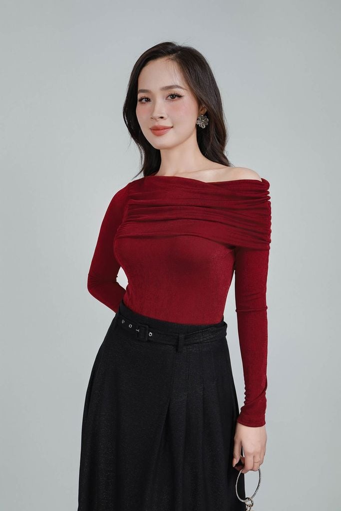 FAT7518 - Áo len cao cấp dáng ôm co giãn lệch vai thời trang - PANTIO