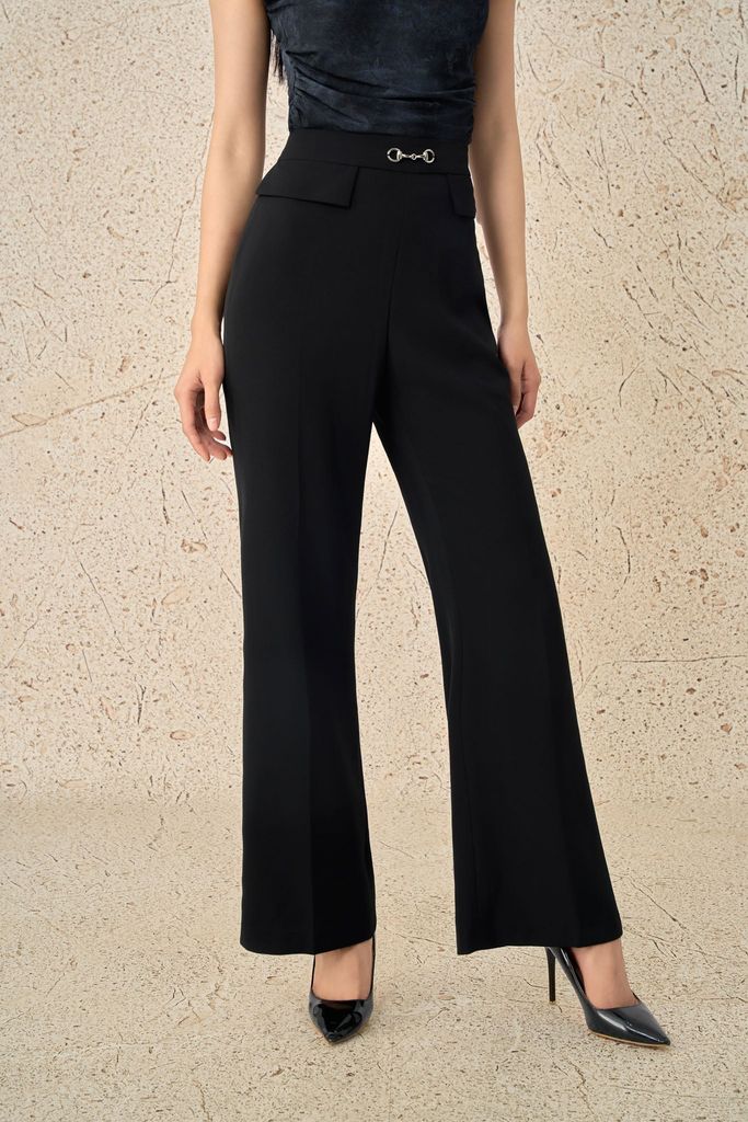 BQD33490 - Quần dài công sở vải tuytsi dáng suông ống vẩy thời trang khoá thân sau - PANTIO