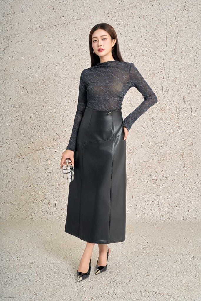 FAT7534 - Áo dệt kim cao cấp vải lưới nhũ dáng ôm cổ cao tay dài thời trang - PANTIO