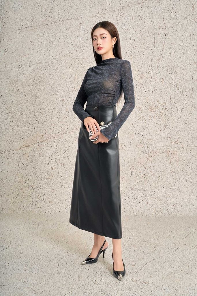 FAT7534 - Áo dệt kim cao cấp vải lưới nhũ dáng ôm cổ cao tay dài thời trang - PANTIO