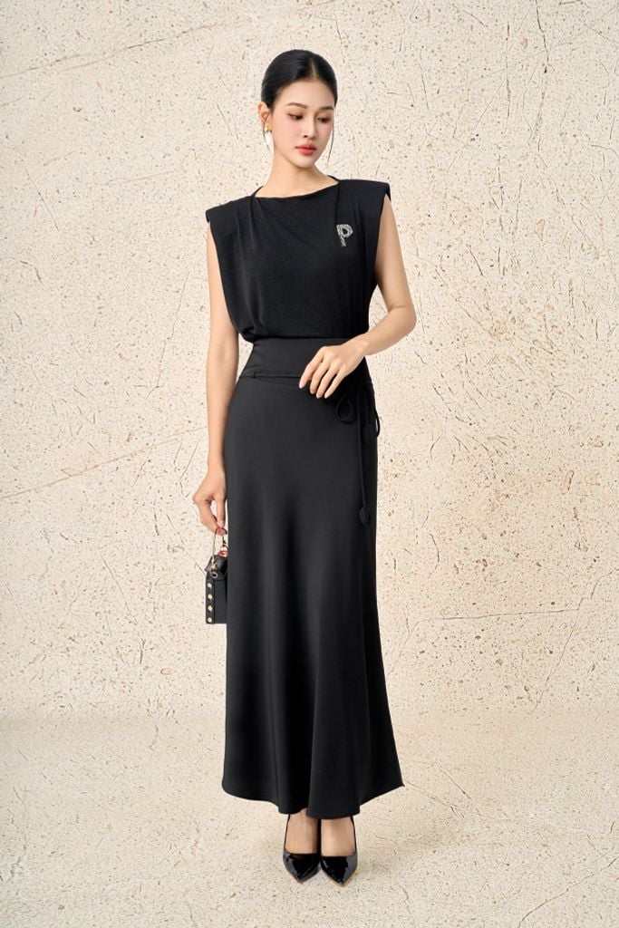 FAT7560 - Áo thun dệt kim vải len dáng suông cổ tròn tay chờm có đệm vai ngực áo có hoạ tiết thời trang - PANTIO