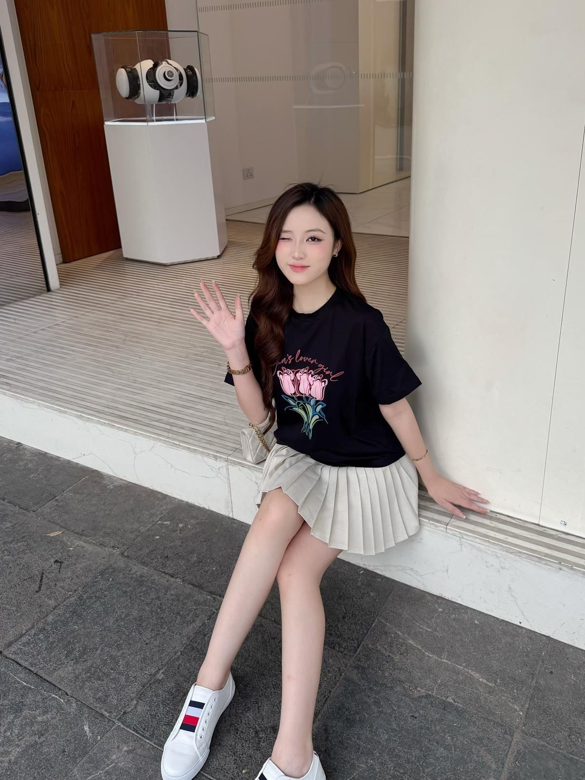 BJN93739 - Chân váy ngắn vải thô dáng chữ A thân váy xếp ly tạo kiểu - JAN.