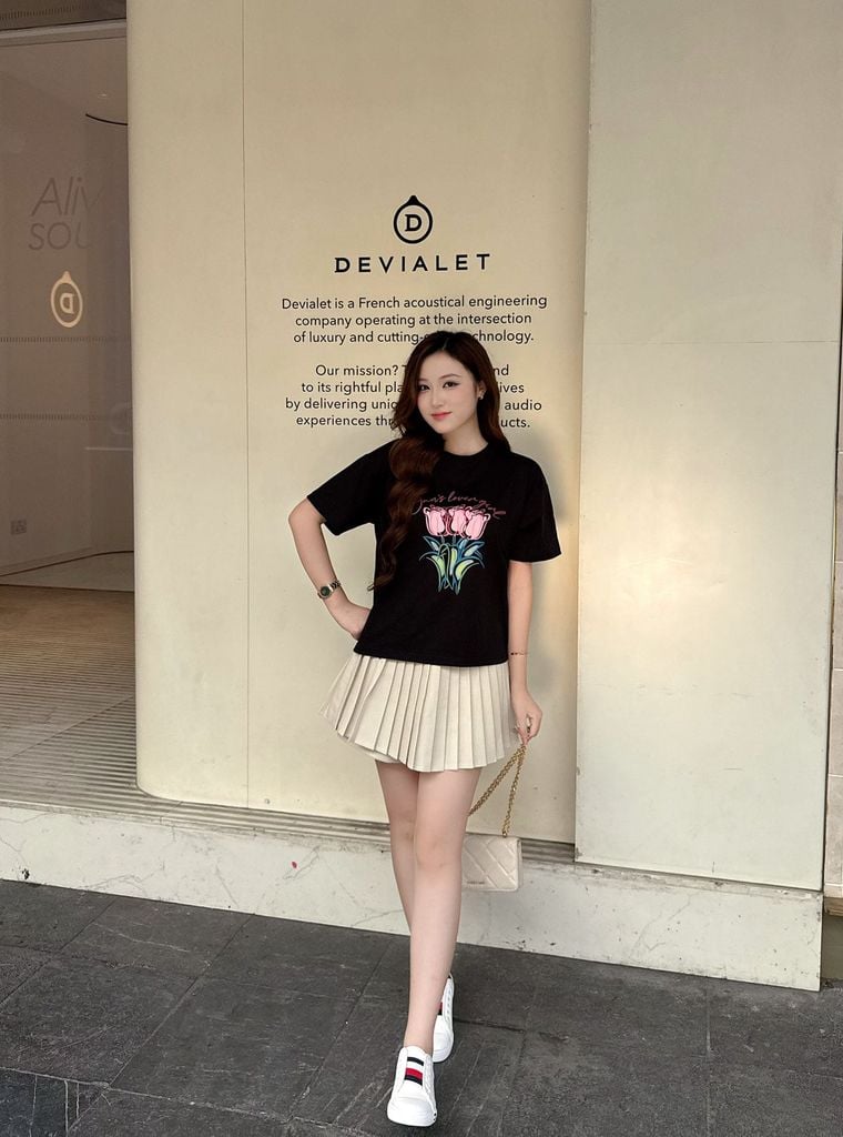 BJN93739 - Chân váy ngắn vải thô dáng chữ A thân váy xếp ly tạo kiểu - JAN.