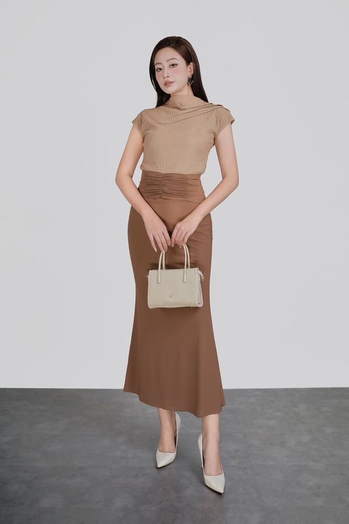 FJD11265 - Chân váy dài vải cotton dáng ôm cạp phối nhún tạo kiểu khoá thân sau - PANTIO