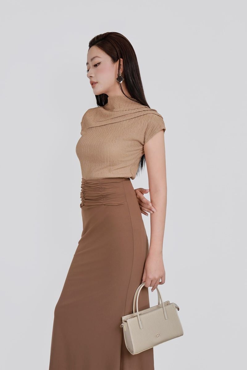 FJD11265 - Chân váy dài vải cotton dáng ôm cạp phối nhún tạo kiểu khoá thân sau - PANTIO