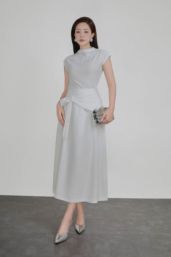 FAT7590 - Áo thun dệt kim vải len nhăn dáng suông cổ cao tay chờm vai áo phối nếp ly tạo kiểu - PANTIO